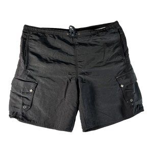 Mens L Columbia Black Lined Polyester Quick Dry Swim Paddle Draw String Trunks